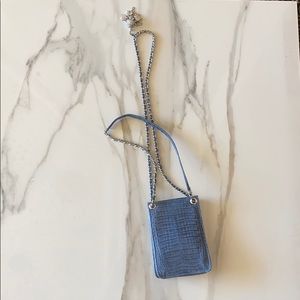 Genuine Blue Leather Crocodile Crossbody Bag